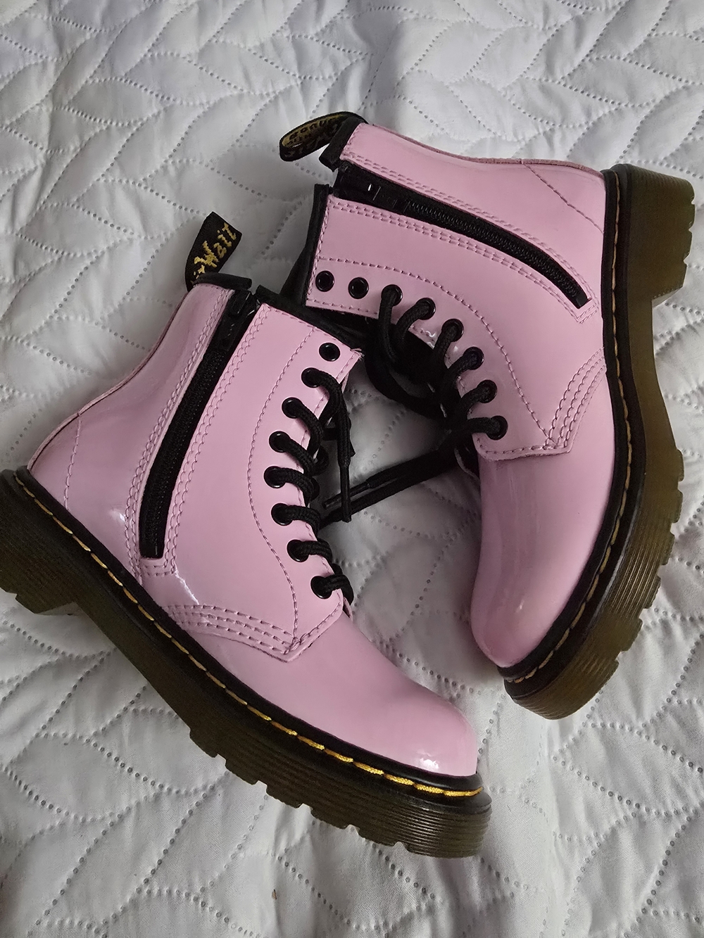 Dr. Martens Pink Patent Lace-Up Ankle Boots